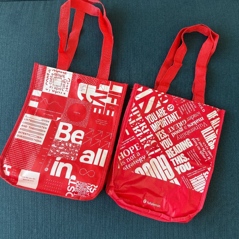 2pc Lululemon Red Reusable Shopping Tote Bags